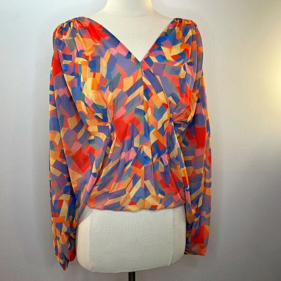 JAZSALYN Women's Coral Combo Open Back Batwing Sleeve Blouse - Size 8 - NWT $108 - Picture 1 of 4